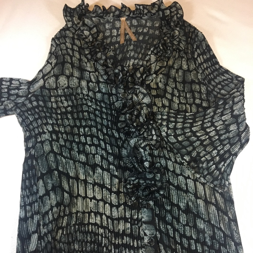 Ruffle edged according texture sheer top